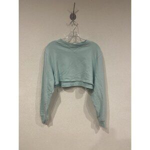 TALA Sweatshirt Womens Small Green Cropped Fleece Long Sleeve Logo Pullover